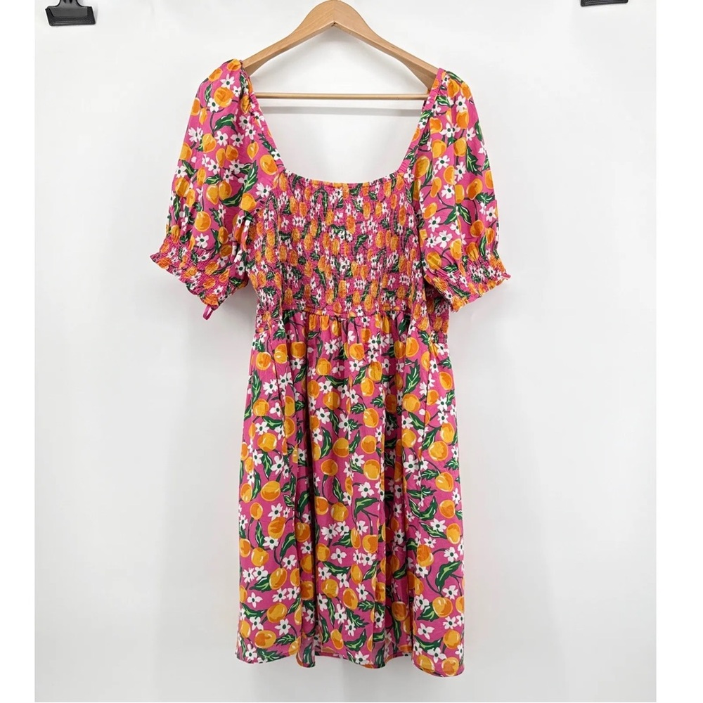 Draper James Pink Orange Citrus Floral Deana Smocked Dress